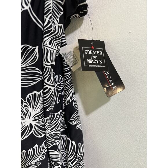 NWT Island Escape Coral Gables Black White Tropical Blouson Tankini Swim Top S 8 - Picture 6 of 8